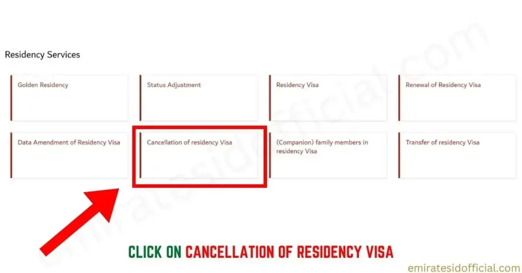 Click On Cancellation of Residency Visa