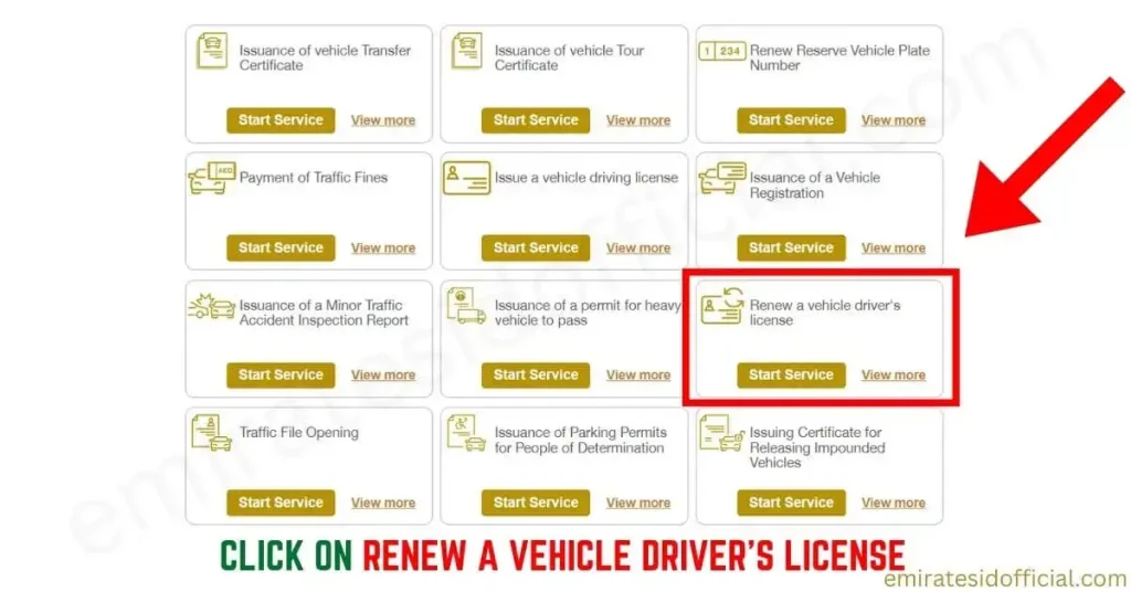Click on Renew A Vehicle Driver's License