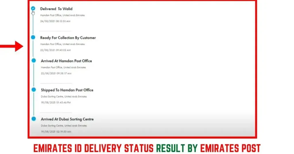 Emirates ID Delivery Status Result by Emirates post