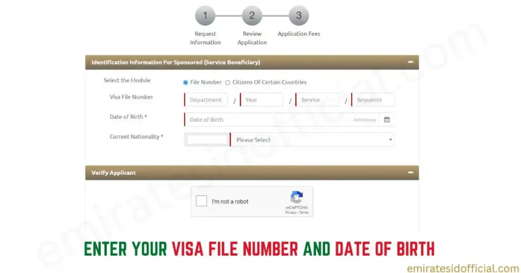 Enter Your Visa File Number and Date of Birth