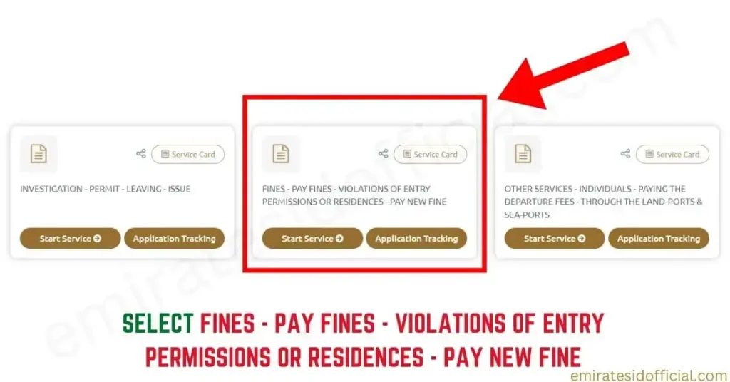 Select fines Pay Fines Violations of Entry Permissions or Residences Pay New Fine