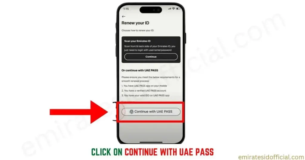 Click on Continue with UAE Pass