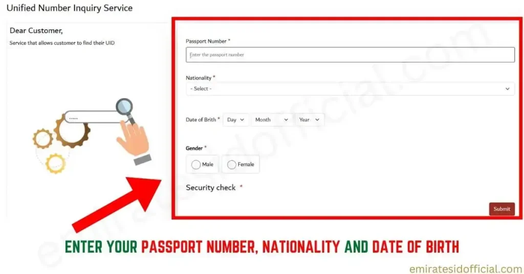 Enter Your Passport Number, Nationality and Date of Birth